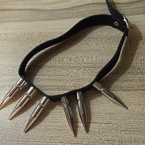 Vintage Y2k Black Leather Choker Necklace with Silver Spikes